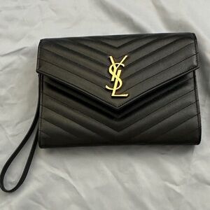Yves Saint Laurent Black Monogram Embossed Leather Clutch
